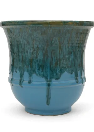 Pot en Terre Cuite – Émail Bleu-Vert à Effet Coulures