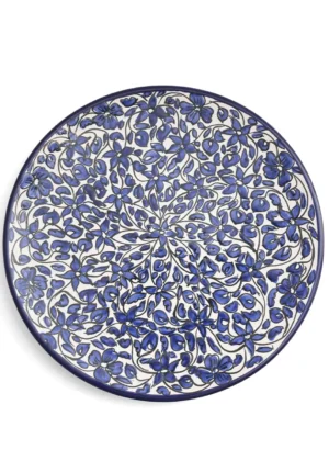 Assiette Murale Fleurie en Céramique – Bleu Profond