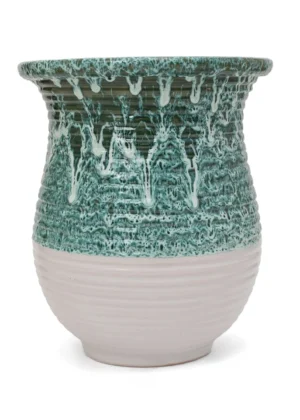 Pot en Terre Cuite – Vert Craquelé et Blanc