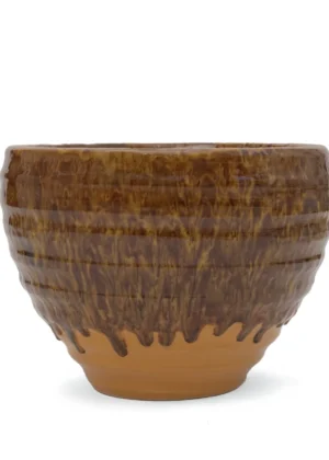 Pot artisanal – Marron texturé effet ruisselant