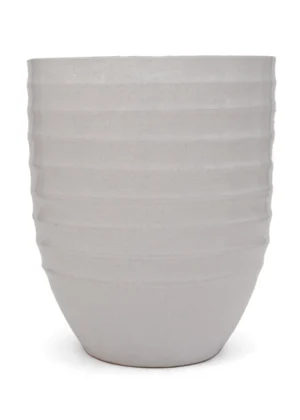 Pot Cylindrique Blanc à Rayures – Finition Mate en Terre Cuite