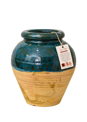 Pot artisanal bleu & terre cuite – Pièce décorative faite main