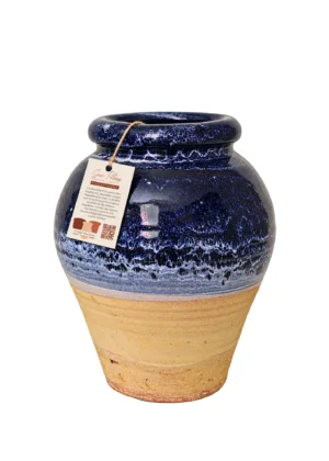 Pot artisanal bleu nuit & terre cuite – Pièce décorative faite main
