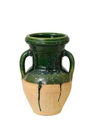 Pot artisanal vert olive & terre cuite – Pièce décorative faite main