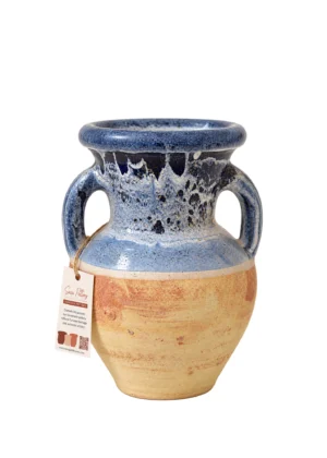 Pot artisanal bleu gris & terre cuite – Pièce décorative faite main