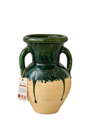 Pot artisanal vert & terre cuite – Pièce décorative faite main